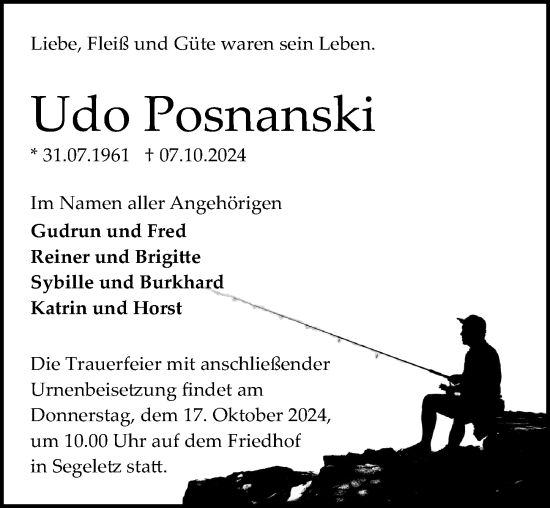 Traueranzeige von Udo Posnanski von Wochenspiegel