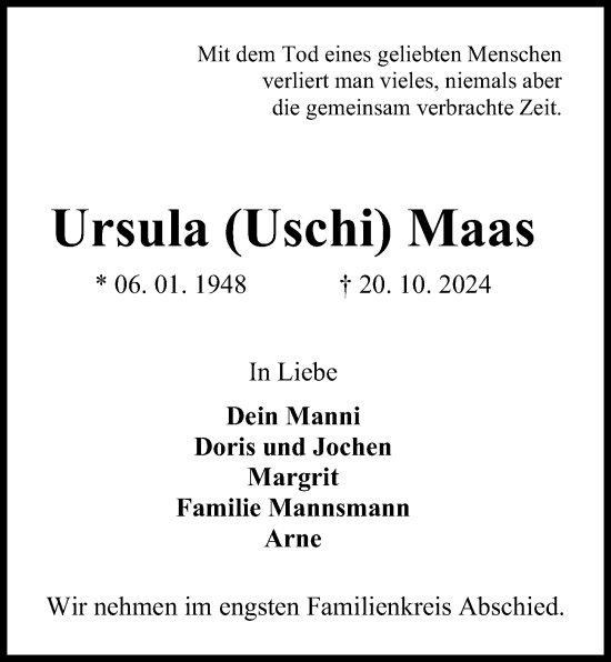 Traueranzeige von Ursula Maas von Kieler Nachrichten