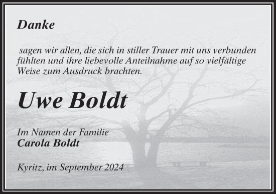 Traueranzeige von Uwe Boldt von Wochenspiegel