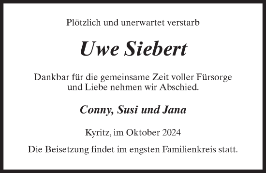 Traueranzeige von Uwe Siebert von Wochenspiegel