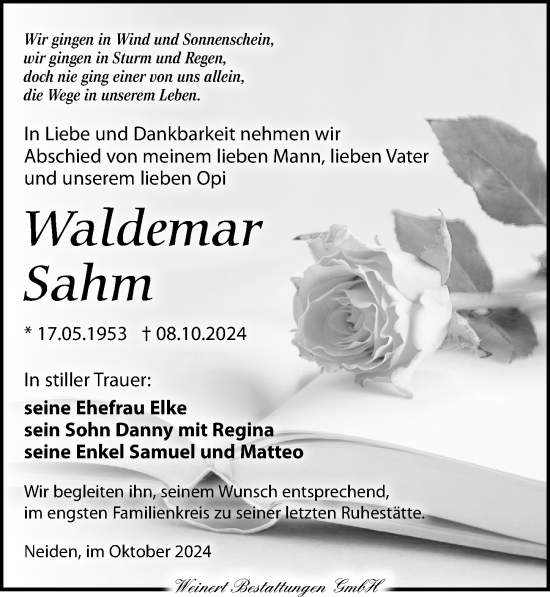 Traueranzeige von Waldemar Sahm von Torgauer Zeitung