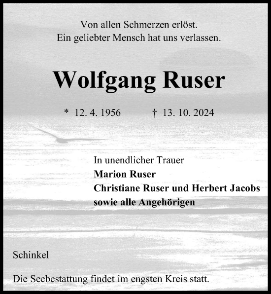 Traueranzeige von Wolfgang Ruser von Kieler Nachrichten