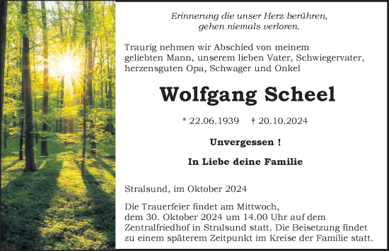 Traueranzeige von Wolfgang Scheel von Ostsee-Zeitung GmbH