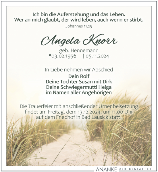 Traueranzeige von Angela Knorr von Leipziger Volkszeitung