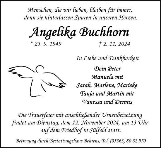 Traueranzeige von Angelika Buchhorn von Aller Zeitung