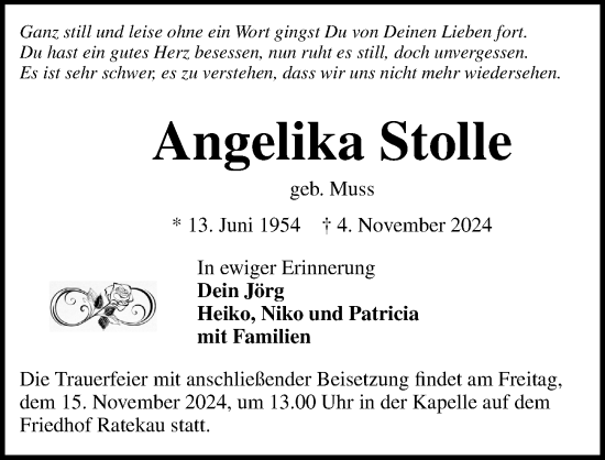 Traueranzeige von Angelika Stolle von Lübecker Nachrichten