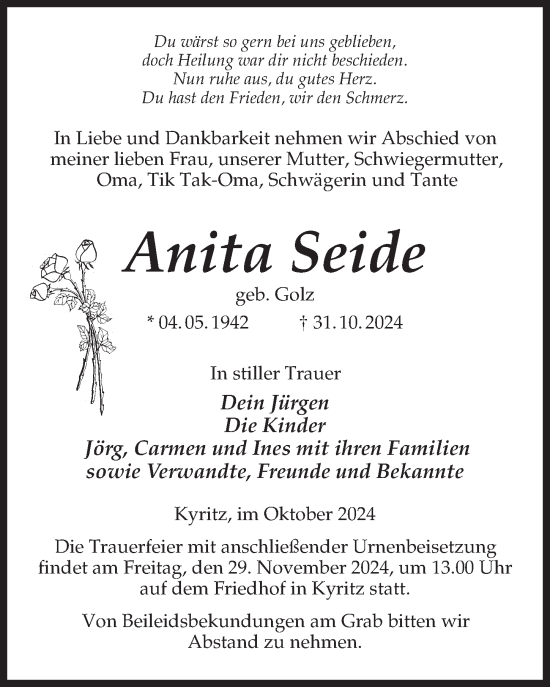 Traueranzeige von Anita Seide von Wochenspiegel