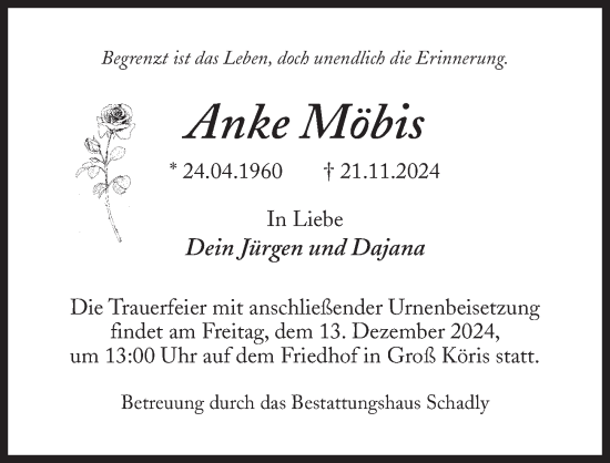 Traueranzeige von Anke Möbis von Märkischen Allgemeine Zeitung