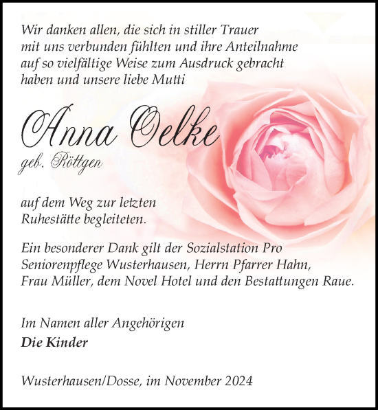 Traueranzeige von Anna Oelke