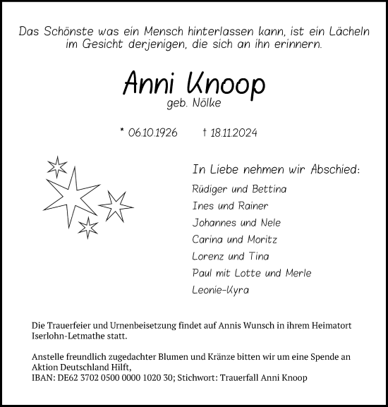 Traueranzeige von Anni Knoop von Lübecker Nachrichten