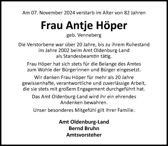 Traueranzeige von Antje Höper von Lübecker Nachrichten