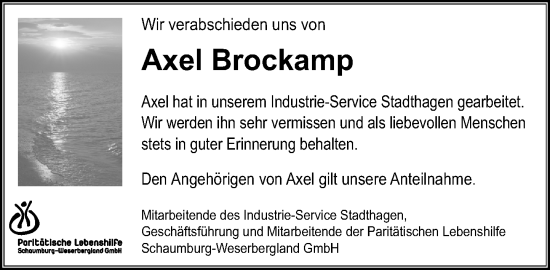 Traueranzeige von Axel Brockamp von Schaumburger Nachrichten