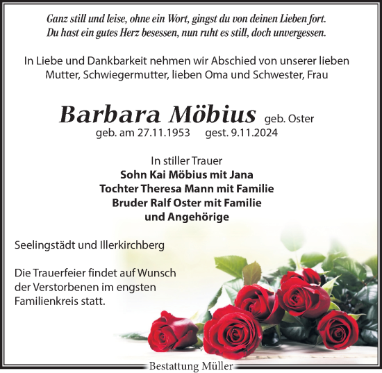 Traueranzeige von Barbara Möbius von Leipziger Volkszeitung