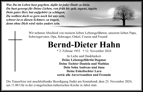 Traueranzeige von Bernd-Dieter Hahn von Märkischen Allgemeine Zeitung