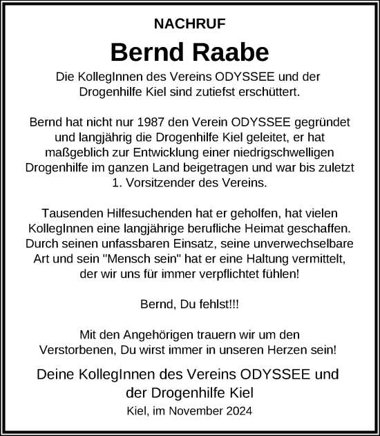 Traueranzeige von Bernd Raabe von Kieler Nachrichten