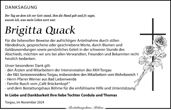 Traueranzeige von Brigitta Quack von Torgauer Zeitung