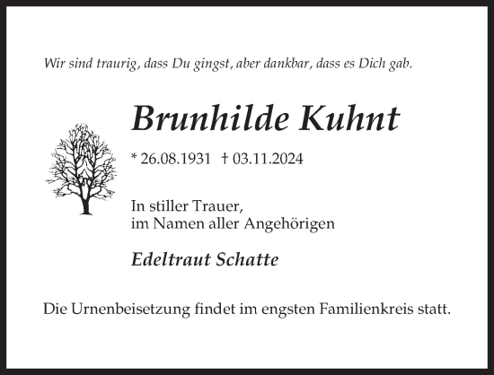 Traueranzeige von Brunhilde Kuhnt von Märkischen Allgemeine Zeitung