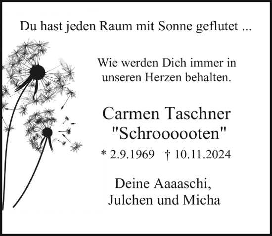 Traueranzeige von Carmen Taschner von Kieler Nachrichten