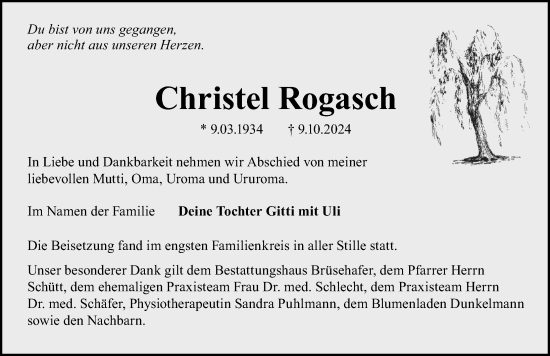 Traueranzeige von Christel Rogasch von Wochenspiegel