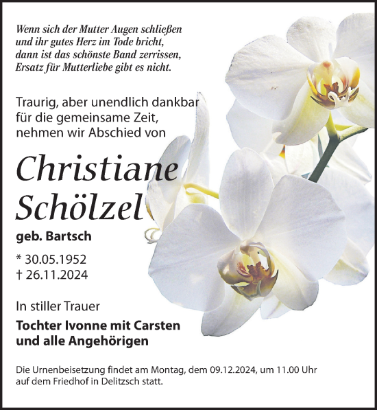 Traueranzeige von Christiane Schölzel von Leipziger Volkszeitung