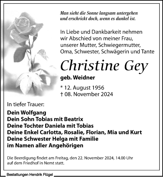 Traueranzeige von Christine Gey von Leipziger Volkszeitung