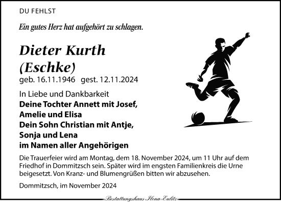 Traueranzeige von Dieter Kurth von Torgauer Zeitung