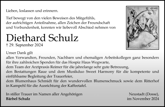 Traueranzeige von Diethard Schulz von Wochenspiegel