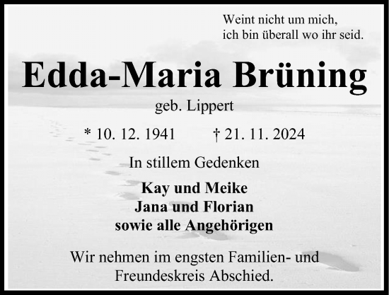 Traueranzeige von Edda-Maria Brüning von Kieler Nachrichten