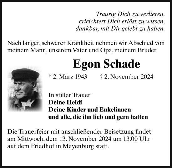 Traueranzeige von Egon Schade