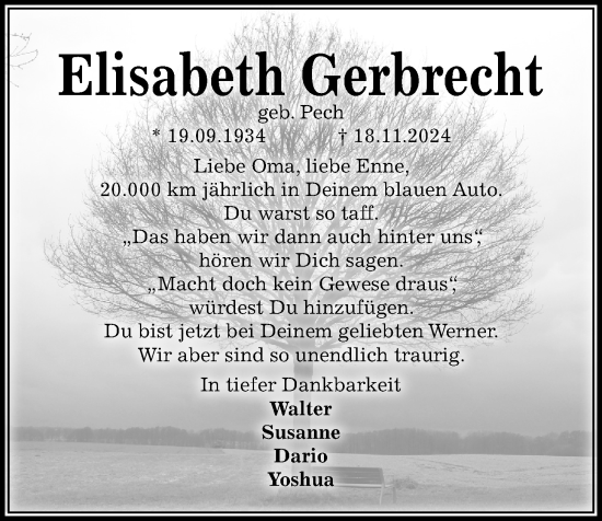 Traueranzeige von Elisabeth Gerbrecht von Kieler Nachrichten