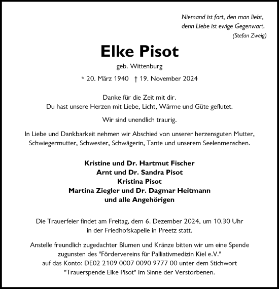 Traueranzeige von Elke Pisot von Kieler Nachrichten