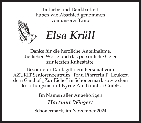 Traueranzeige von Elsa Krüll von Wochenspiegel