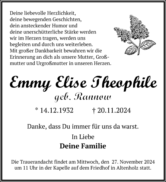 Traueranzeige von Emmy Theophile von Kieler Nachrichten