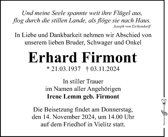 Traueranzeige von Erhard Firmont von Märkischen Allgemeine Zeitung