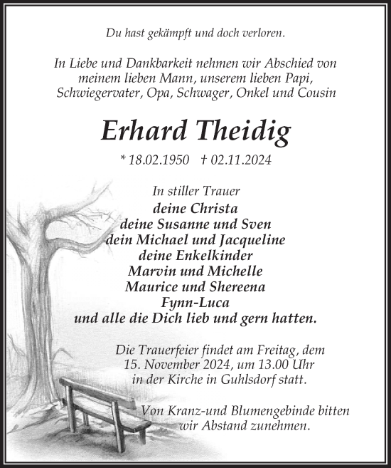 Traueranzeige von Erhard Theidig von Wochenspiegel