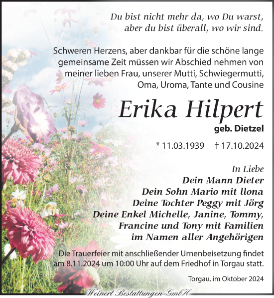 Traueranzeige von Erika Hilpert von Torgauer Zeitung