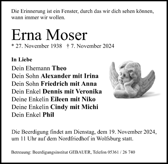 Traueranzeige von Erna Moser von Aller Zeitung