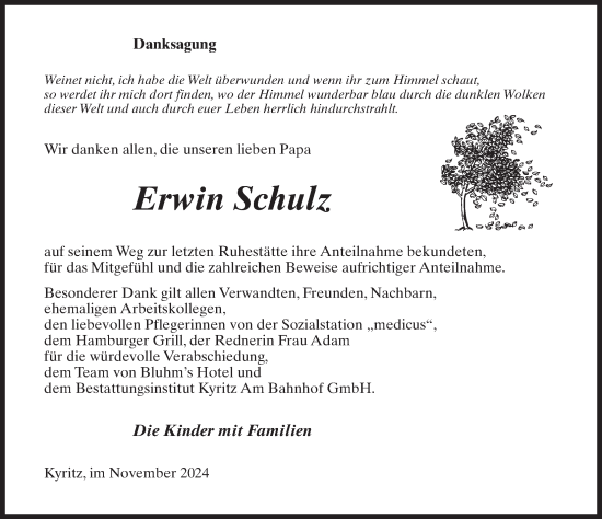 Traueranzeige von Erwin Schulz von Wochenspiegel