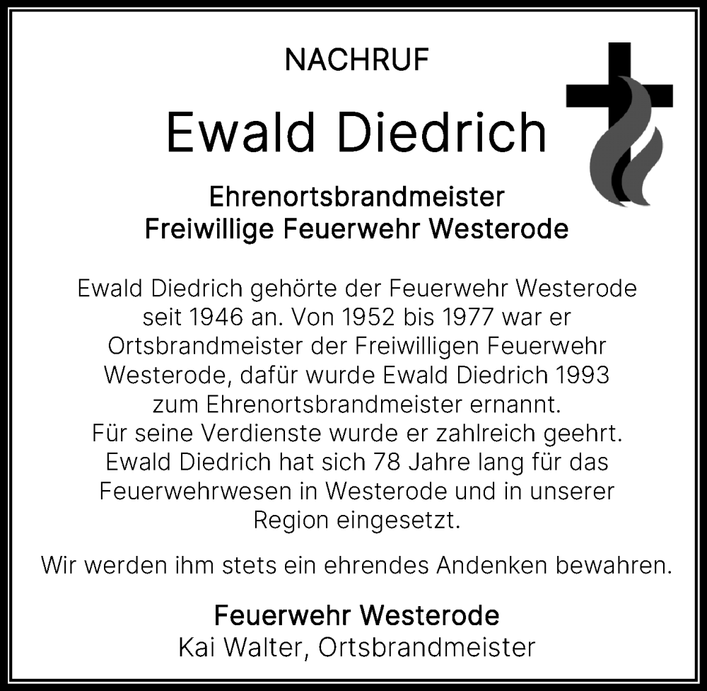  Traueranzeige für Ewald Diedrich vom 07.11.2024 aus Eichsfelder Tageblatt