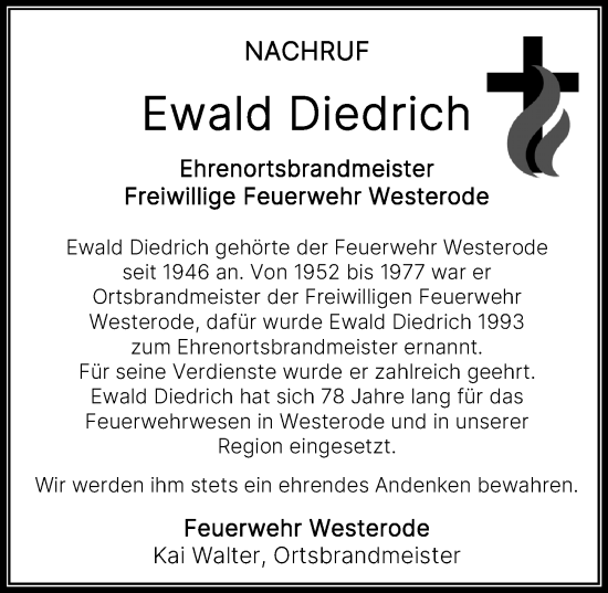 Traueranzeige von Ewald Diedrich von Eichsfelder Tageblatt