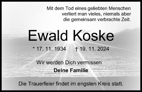 Traueranzeige von Ewald Koske von Kieler Nachrichten