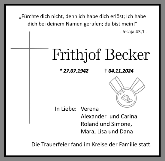 Traueranzeige von Frithjof Becker von Lübecker Nachrichten