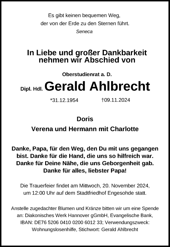 Traueranzeige von Gerald Ahlbrecht von Hannoversche Allgemeine Zeitung/Neue Presse