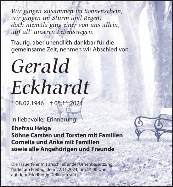 Traueranzeige von Gerald Eckhardt von Leipziger Volkszeitung