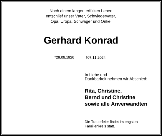 Traueranzeige von Gerhard Konrad von Märkischen Allgemeine Zeitung