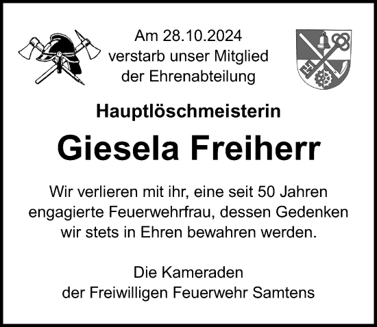 Traueranzeige von Giesela Freiherr von Ostsee-Zeitung GmbH