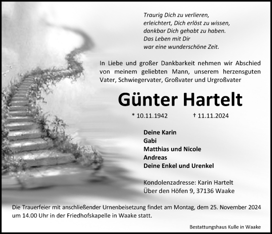 Traueranzeige von Günter Hartelt von Göttinger Tageblatt