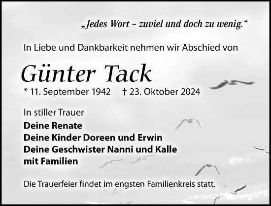 Traueranzeige von Günter Tack