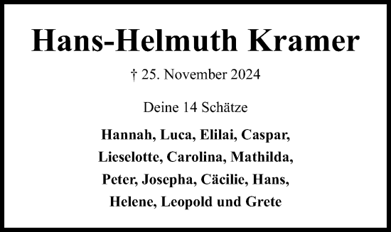 Traueranzeige von Hans-Helmuth Kramer von Kieler Nachrichten