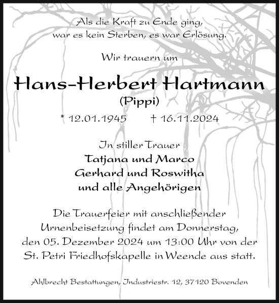 Traueranzeige von Hans-Herbert Hartmann von Göttinger Tageblatt